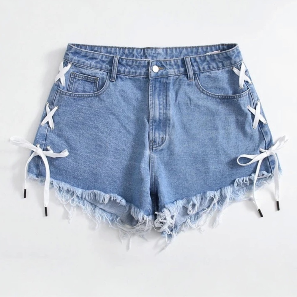 NWOT Lace Up Denim Shorts